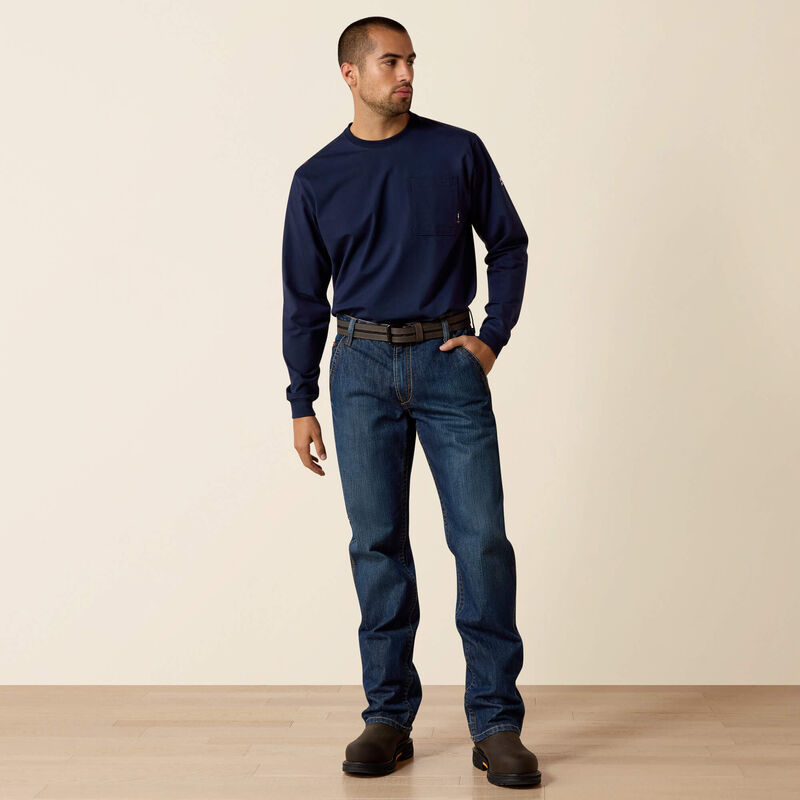 Ariat MNS FR LW RSE WRKHRSE BT CUT JN-Flint Blue