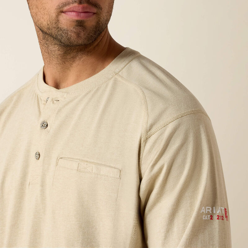 Ariat Henley FR Lng Slv Tee Sand Heather