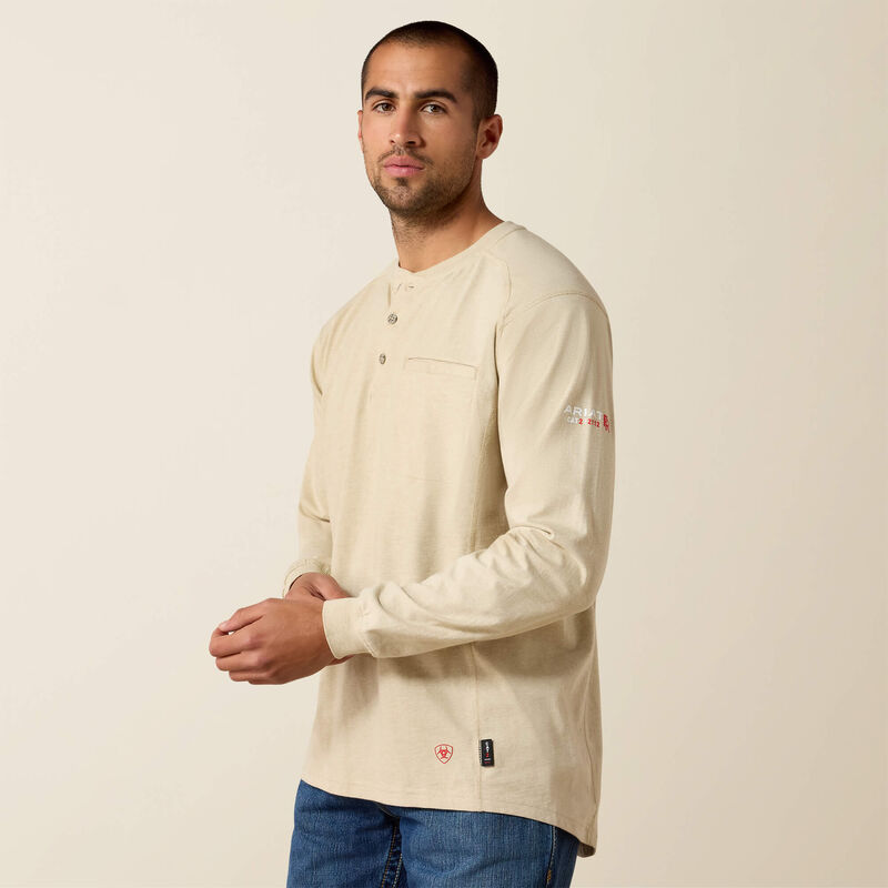 Ariat Henley FR Lng Slv Tee Sand Heather