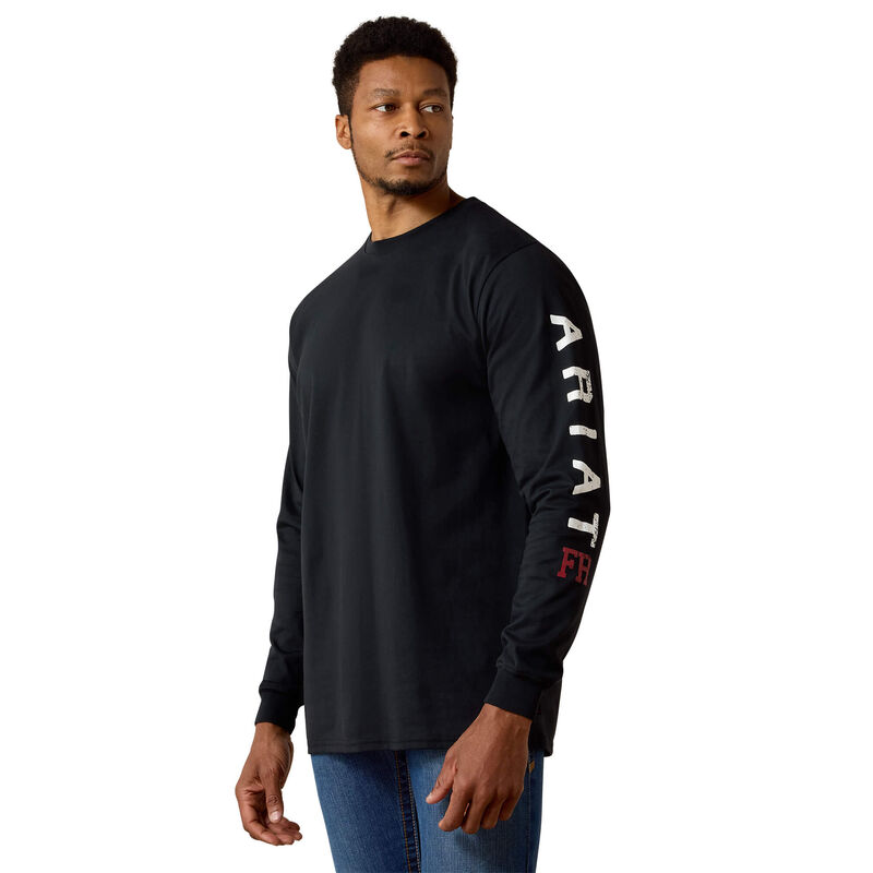 Ariat Mens FR Ruffneck Skull Logo LS black tee shirt