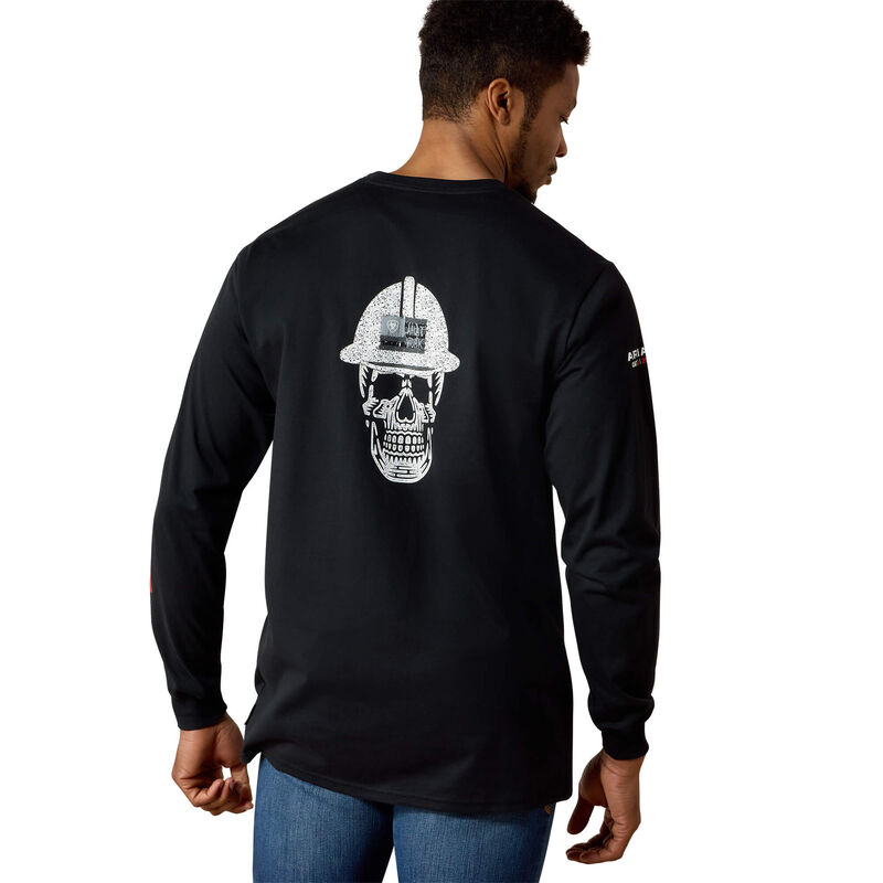 Ariat Mens FR Ruffneck Skull Logo LS black tee shirt