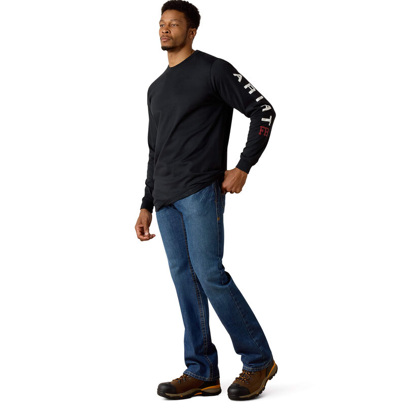 Ariat Mens FR Ruffneck Skull Logo LS black tee shirt