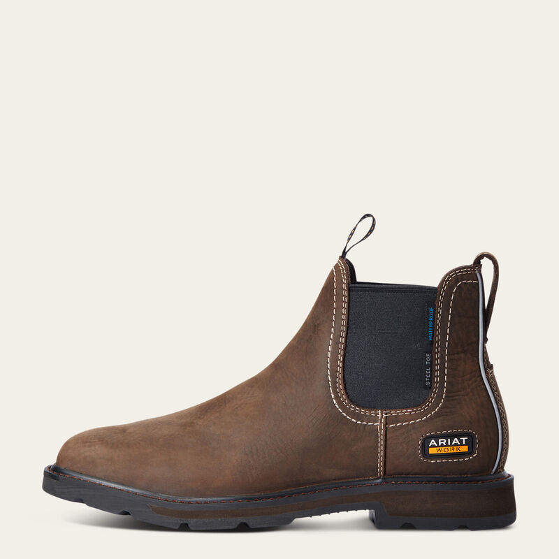 Groundbreaker Chelsea Wide Square Toe Waterproof Steel Toe Work Boot, 9.5D