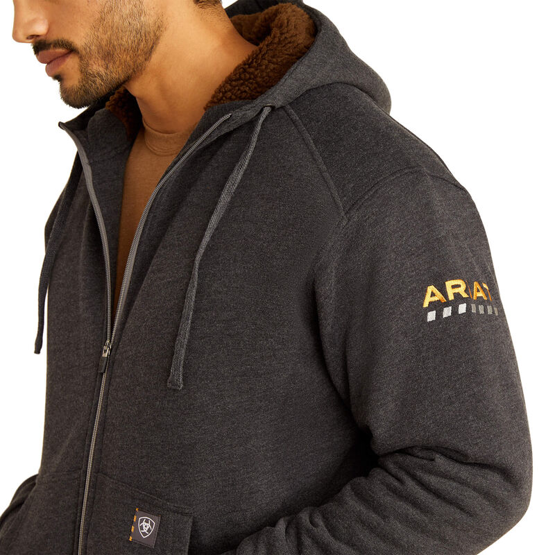 Men Rebar All-Weather Sherpa-Lined Full Zip Hoodie Charcoal Heather