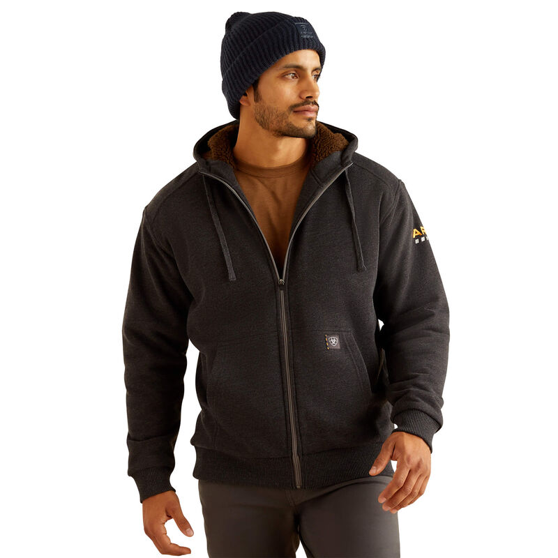 Men Rebar All-Weather Sherpa-Lined Full Zip Hoodie Charcoal Heather