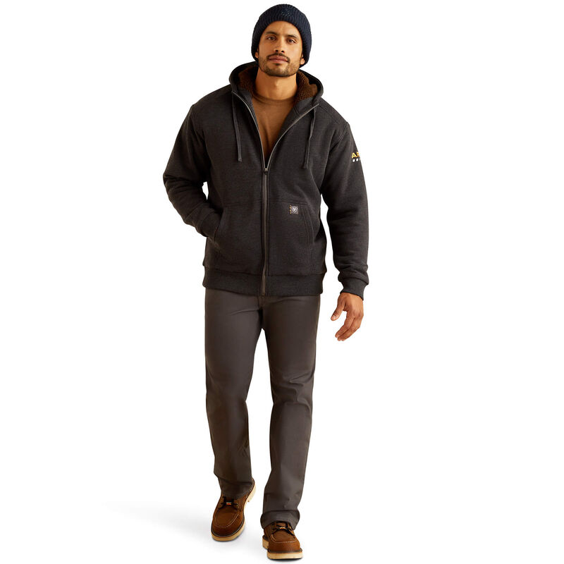 Men Rebar All-Weather Sherpa-Lined Full Zip Hoodie Charcoal Heather