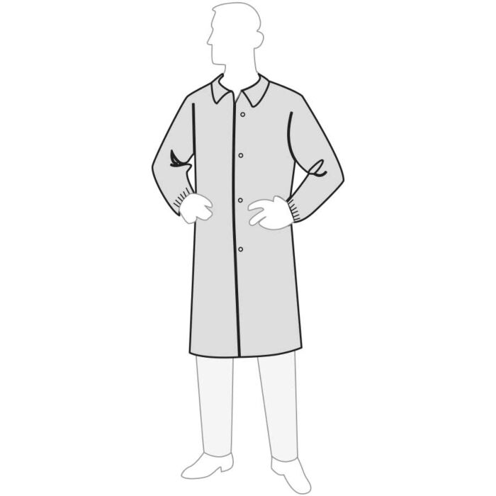 White 1.25 oz Polypropylene Lab Coat/No Pocket/Elastic Wrist/Snaps, Sold per case