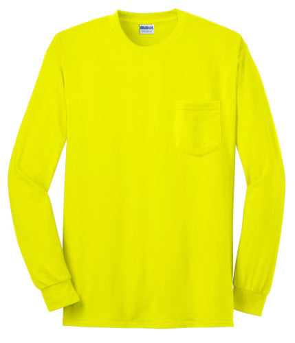Ultra Cotton/Poly Long Sleeve Tee with Pocket, Hi-Vis Green