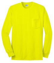 Ultra Cotton/Poly Long Sleeve Tee with Pocket, Hi-Vis Green