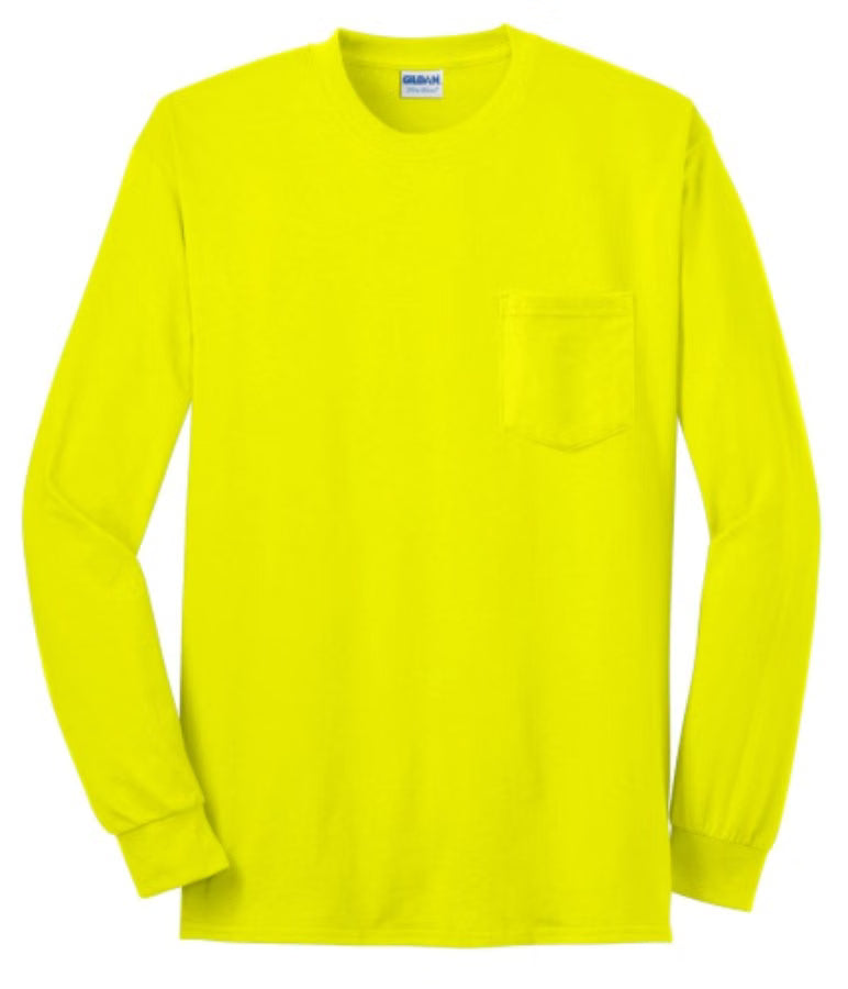 Ultra Cotton/Poly Long Sleeve Tee with Pocket, Hi-Vis Green