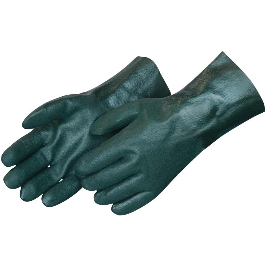 12" Gauntlet Sandpaper Finish Green PVC Glove, Dozen