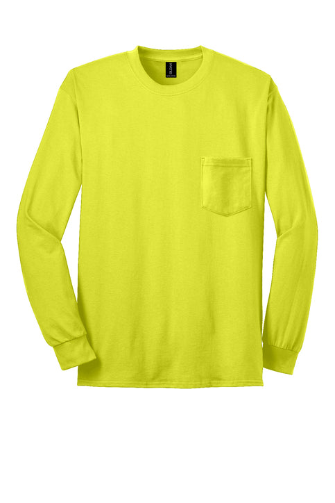 Ultra Cotton/Poly Long Sleeve Tee with Pocket, Hi-Vis Green