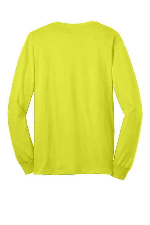 Ultra Cotton/Poly Long Sleeve Tee with Pocket, Hi-Vis Green