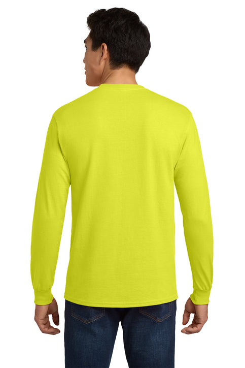 Ultra Cotton/Poly Long Sleeve Tee with Pocket, Hi-Vis Green