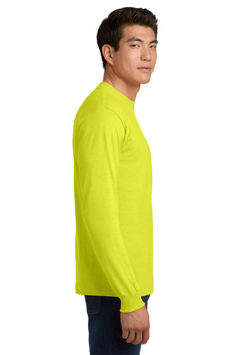 Ultra Cotton/Poly Long Sleeve Tee with Pocket, Hi-Vis Green