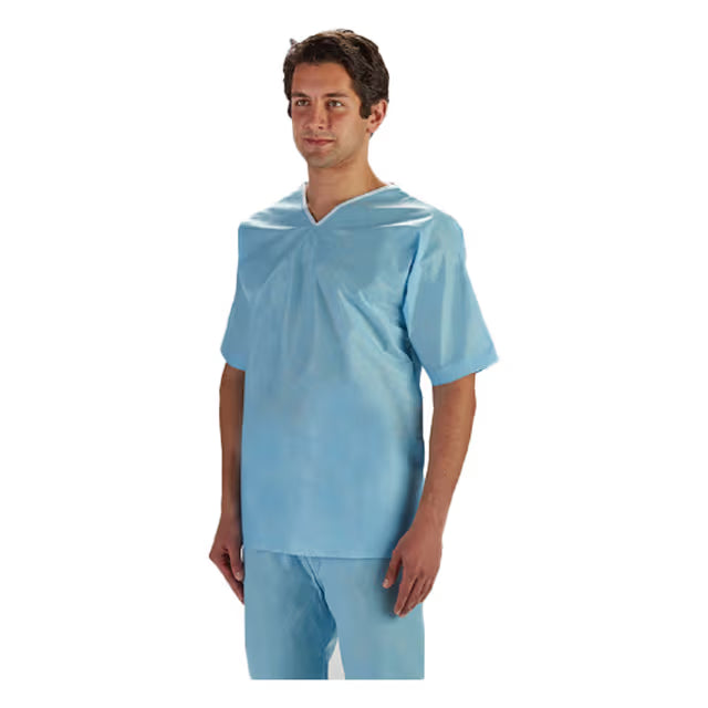 Scrub Shirt No Pocket XL Light Blue Nonwoven 30/CS