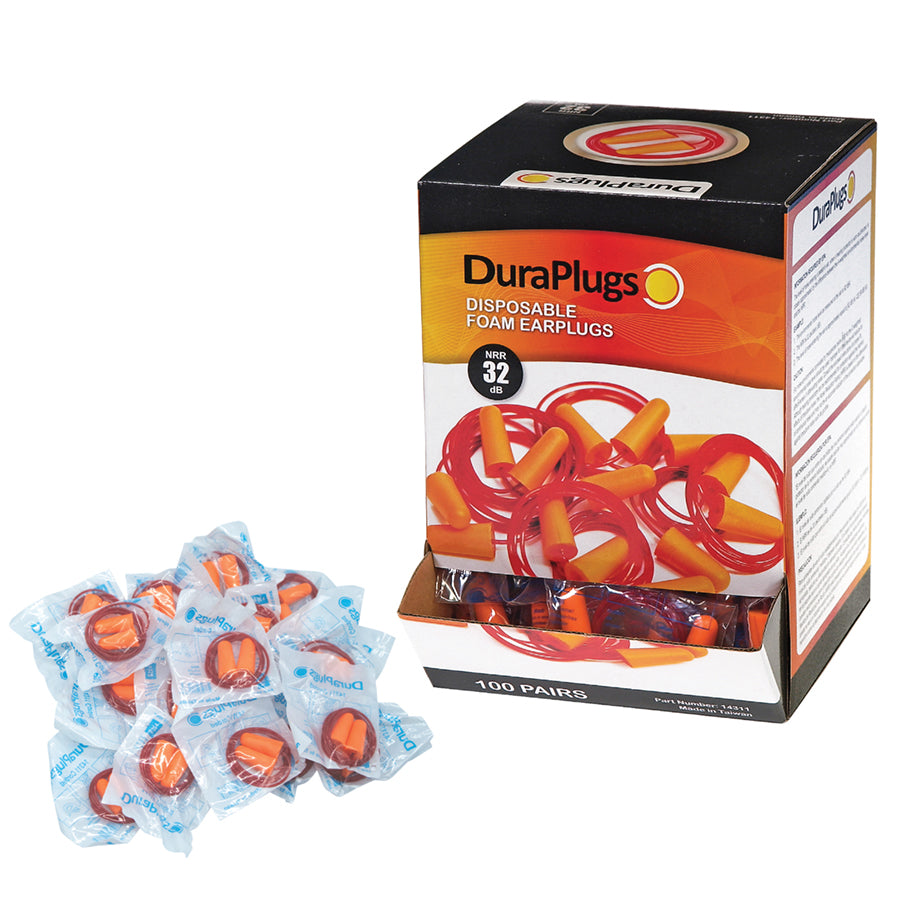 Duraplug Orange Corded Earplugs, Box of 100