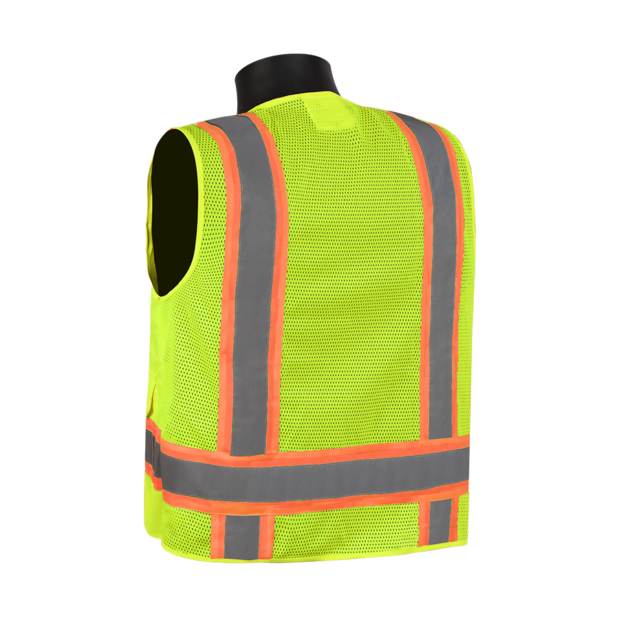 Class 2 Two-Tone Surveyor Vest Front Zipper Solid Front Mesh Back, Hi-Vis Green