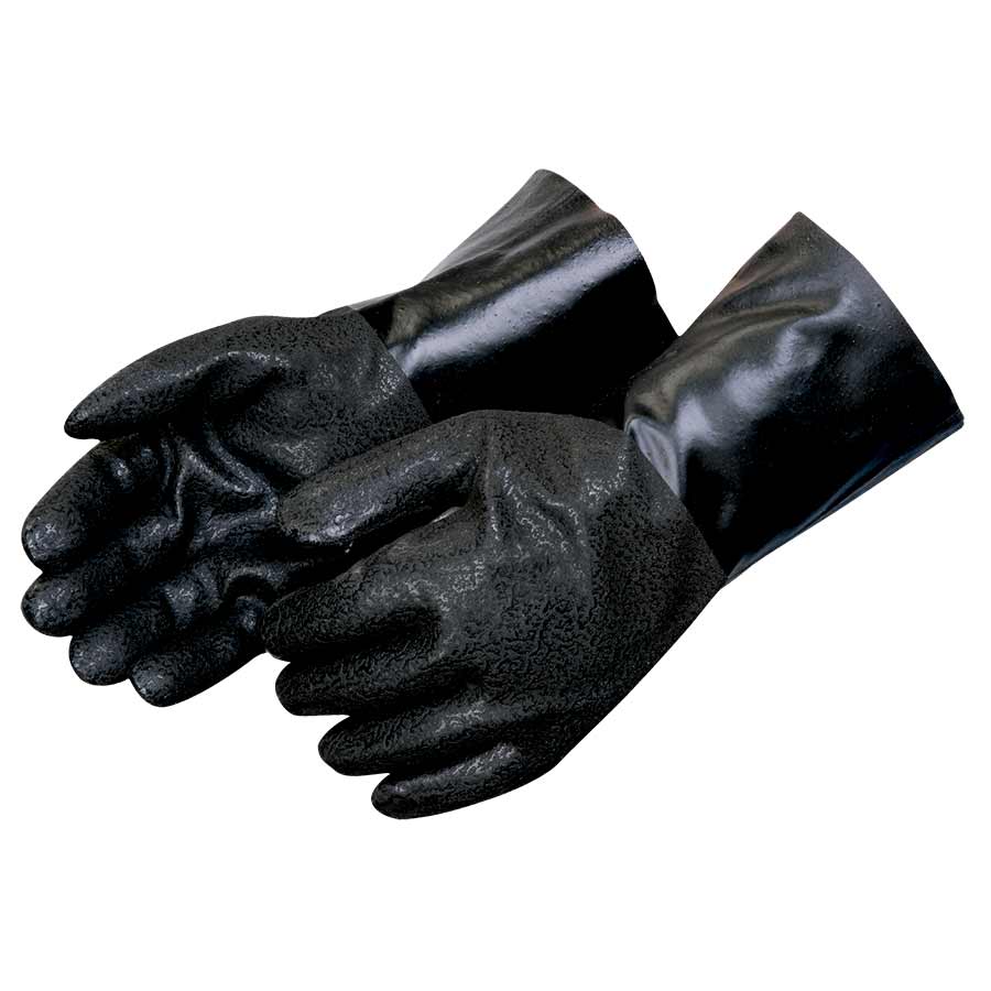 14" gauntlet black PVC fully coated, double dipped, rough finish, jersey lined