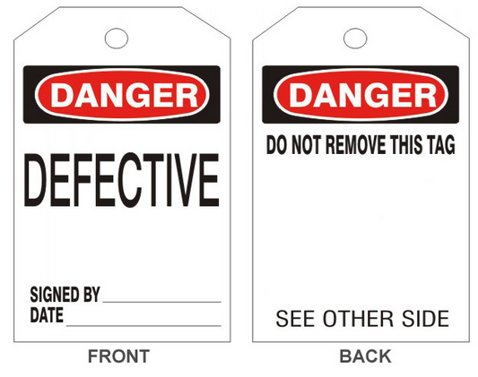 6"x3" Danger Defective Tag