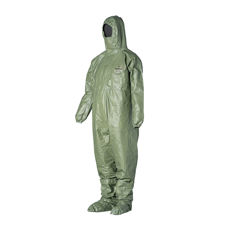 DuPont Tychem 2000 SFR Coverall. Attached Hood (Respirator Fit) Green, Case of 4