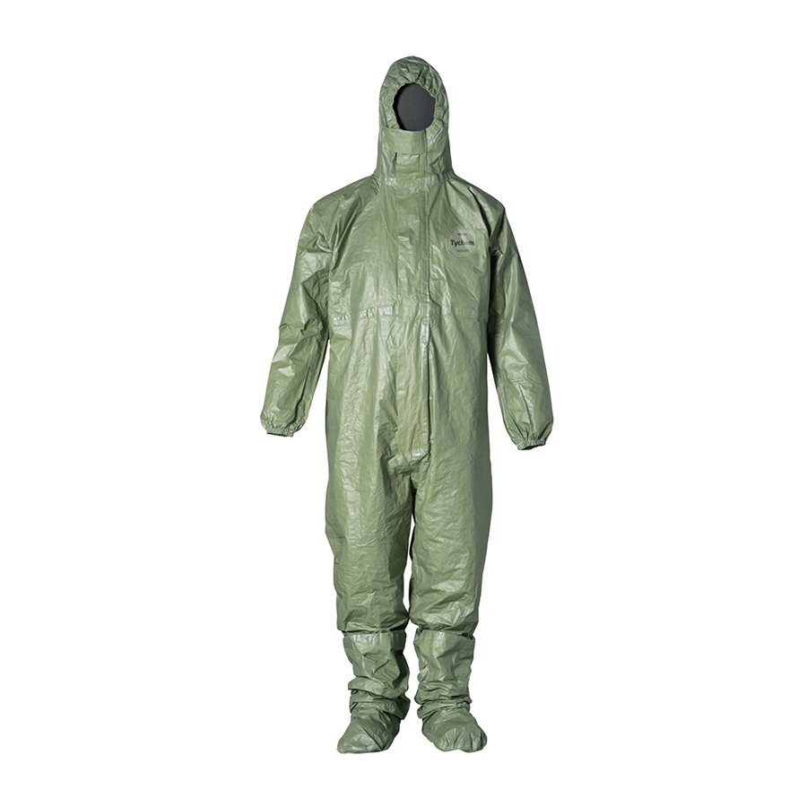 DuPont Tychem 2000 SFR Coverall. Attached Hood (Respirator Fit) Green, Case of 4
