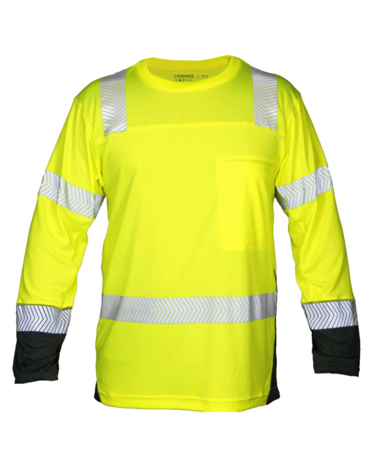 LIME/BLACK, CLASS 3, PREMIUM BLACK MEN'S COOL TOUCH LONG SLEEVE T-SHIRT, Black