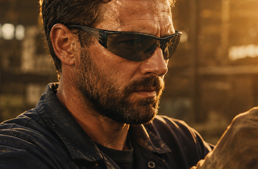 Worker wearing anti-fog safety glasses in a demanding industrial environment 