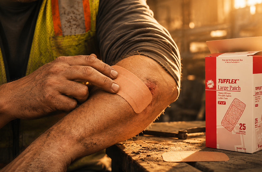 Assorted first aid bandages for workplace injuries and emergency response 