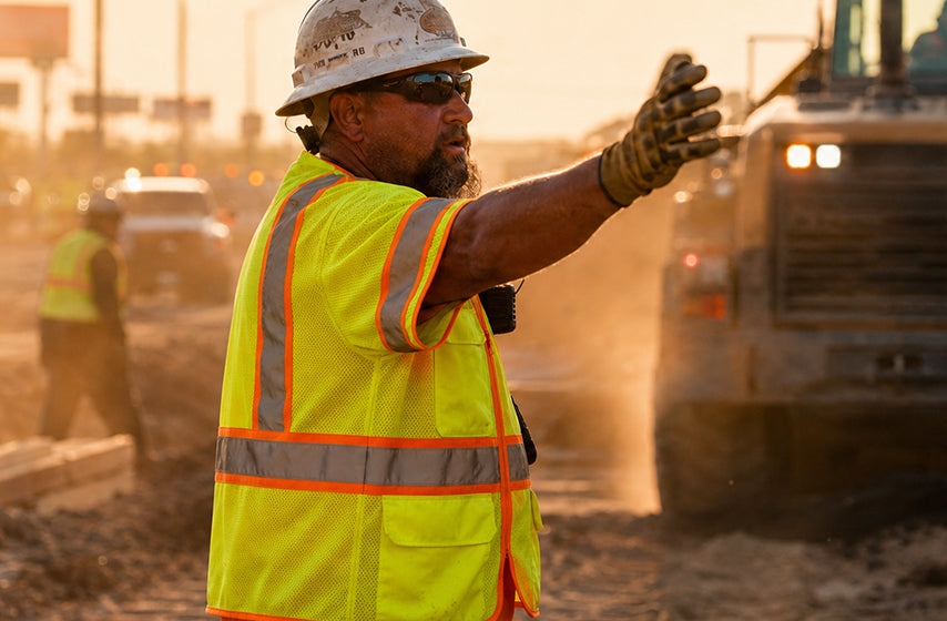 Reflective hi-vis workwear with enhanced visibility for low-light jobsite conditions 
