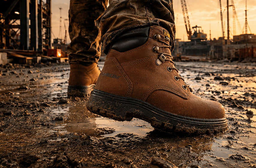 Steel toe work boots for jobsite foot protection