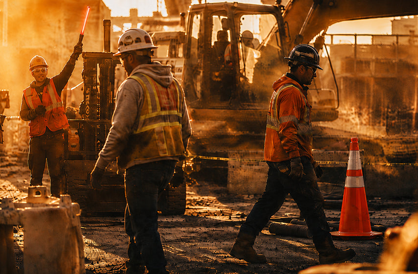 Traffic control cones and safety equipment for worksite visibility and hazard management 