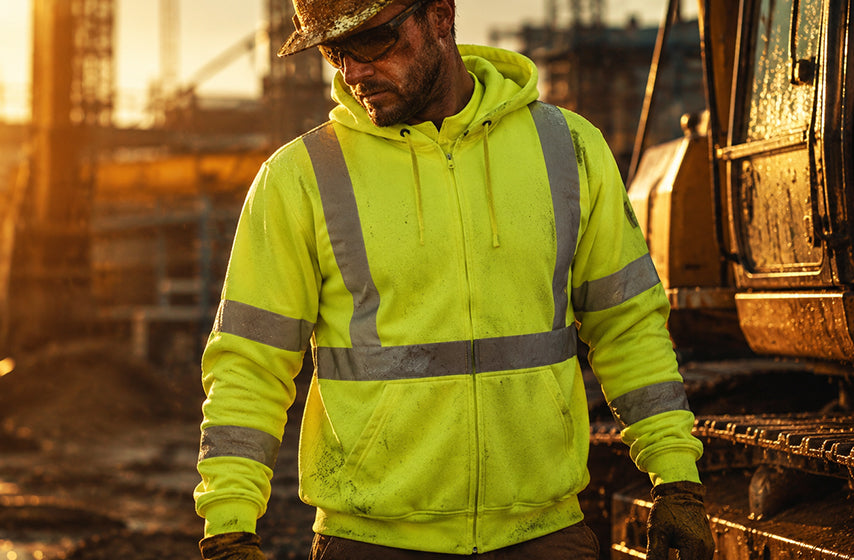 Hi-vis workwear apparel for enhanced visibility and jobsite safety compliance