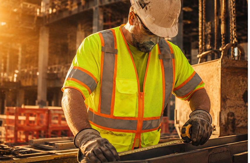 Construction crew wearing high-visibility safety apparel on a jobsite 