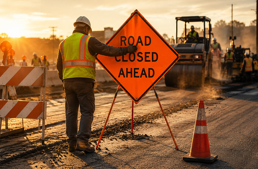 Traffic control and jobsite safety equipment for road construction projects