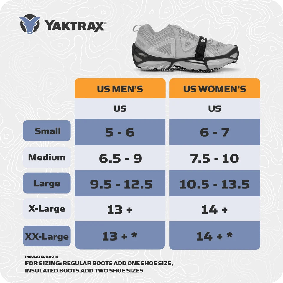 Yaktak Pro Winter Ice Cleats Women's 10.5-12.5, Men's 9-11