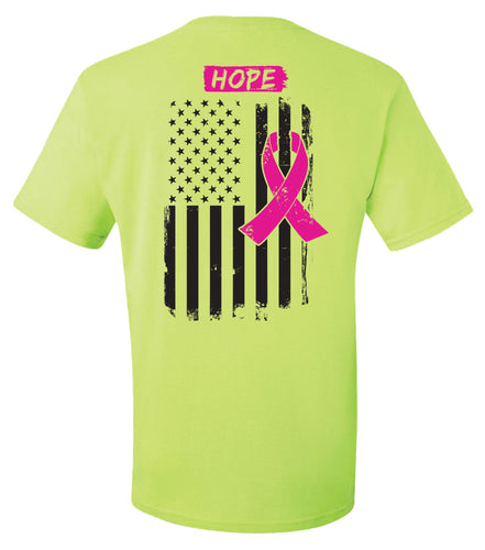 Hope Pink Ribbon and Flag T-Shirt - Breast Cancer Awareness Month