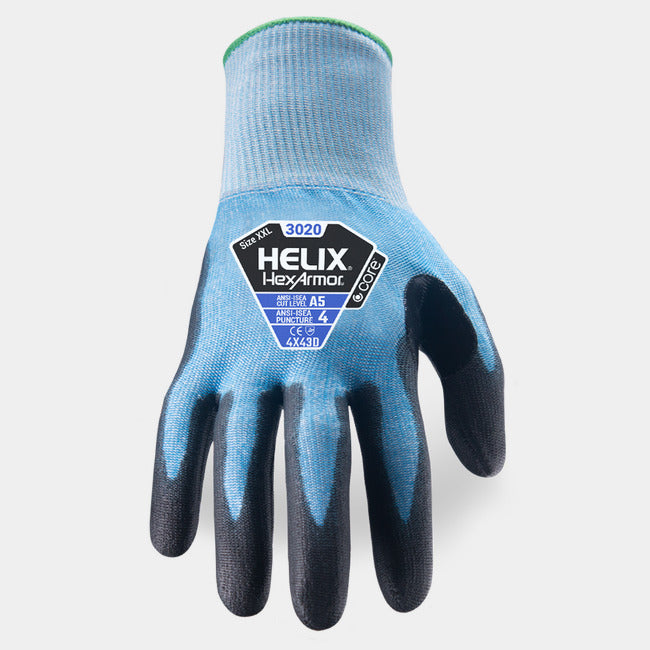 Helix Cut A5 Glove 15G HPPE Steel Glass Blend PU dip